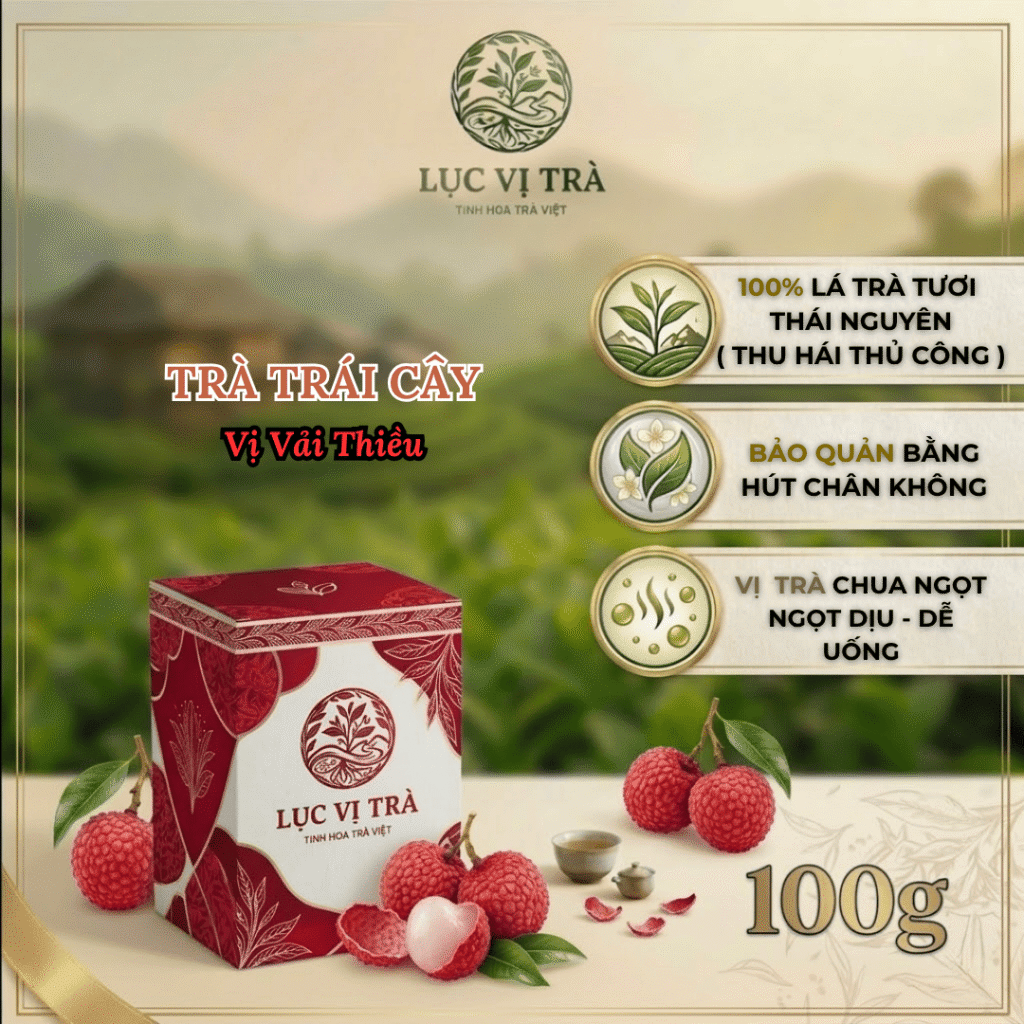 Trang chủ lục vị trà trà trái cây vị vải thiều chính gốc, hút chân không cao cấp (hộp 100g)